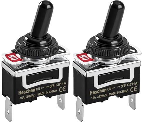 Heschen Metall-Kippschalter, C511A, SPST gewartet, Ein/Aus 2 Positionen, 15A 250VAC, 2 Flachsteckanschluss, CE, mit wasserdichter Abdeckung (2)