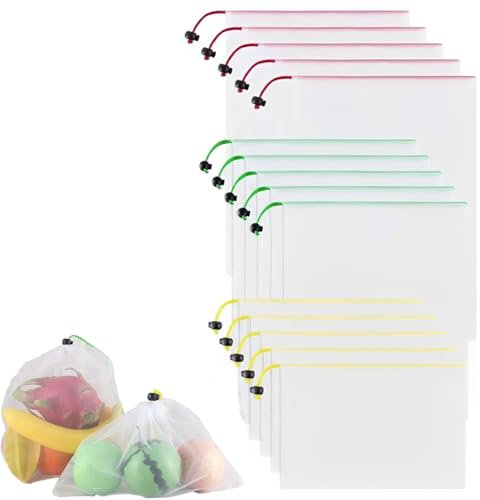 Niksultant 15-Piece Mesh Toy Storage Bags - Washable, Lightweight, See-Through with Drawstring