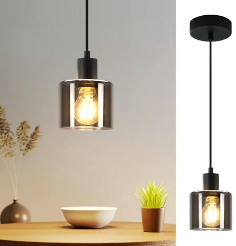 ZMH Lampe suspendue de table à manger Lampe à suspension Vintage - Retro verre E27 1 flamme Lampe de table à manger Industrielle noire pour salon chambre salle à manger cuisine hôtel (sans ampoules)