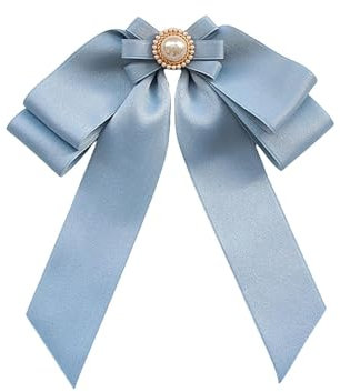 Perfeclan Damen-Brosche mit Schleife, vorgebunden, mit Perlen, Fliege, Anstecknadel, dekoratives Accessoire für Damen, Bandbrosche, Krawattennadel für Hemden, Blau