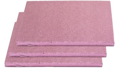 KITCHENDREAM Plat à gâteau rectangulaire stable pour cake Drum - 20 x 20 cm - Hauteur : 1,2 cm - Pour le transport de tartes - Réutilisable et stable - Rose