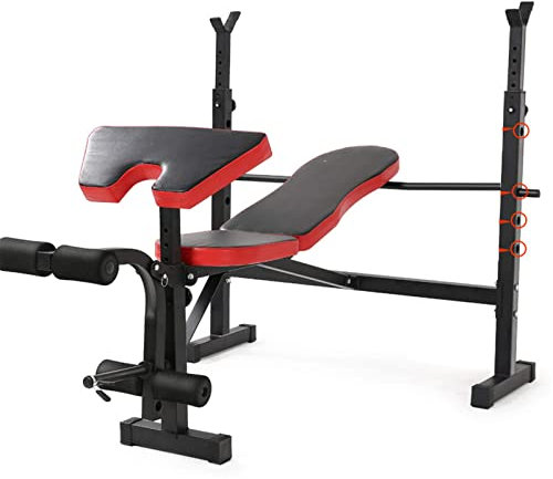 CAFIEDR Verstellbarer Langhantel-Kniebeugenständer, Gewichtheber-Pressständer-Set für Ganzkörpertraining, Sit-Up-Schrägbank, Langhantel-Hantelbank, Trainingsbank-Ausrüstung, 117 x 18 x 48