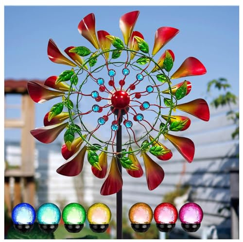 MeLtor Solar Garten WindmüHle 210 cm Gartenstecker Windrad Edelstahl Kugellager FüR Terrasse Und Garten