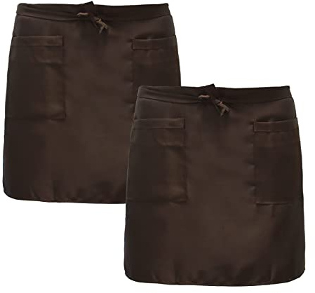 Rapidbok 2 Stück Kellnerschürze, Vorbinder Schürzen, Taillenschürze, Servierschürze mit 2 Taschen, Unisex für Kochschürze zum Kochen, Reinigen, Malen, Gärtnern, Bistro, Restaurant (Braun)