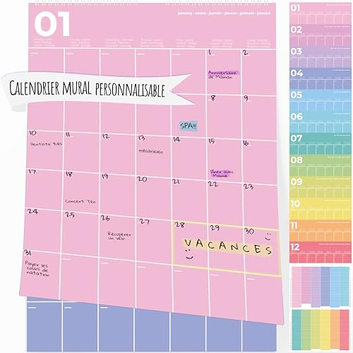 PACKLIST® Planificador Mensual A3 - Días Personalizables, Amplios Espacios Para Anotaciones y Meses Llenos de Color. Organiza Tu Vida con Estilo con el Planificador Calendario de Pared!
