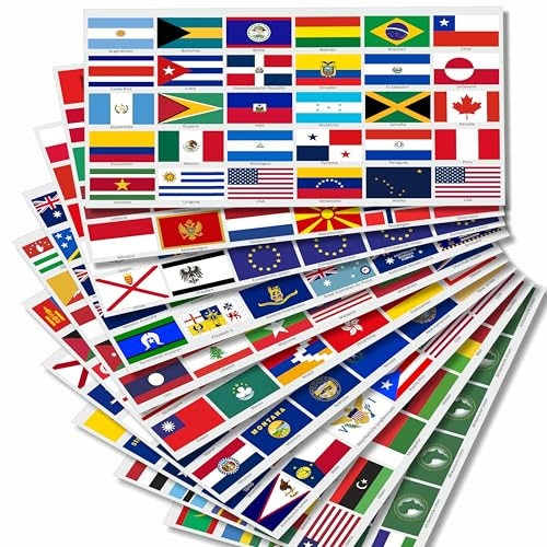 Weltweite Länderflaggen Aufkleber Set XXL – 300 Flaggen Sticker, 10 Bögen | 5 x 3 cm, Wasserfest & UV-beständig, Rechteckige Sticker, rückstandsfrei ablösbar, geeignet für Modellbau, Koffer, Dekoration