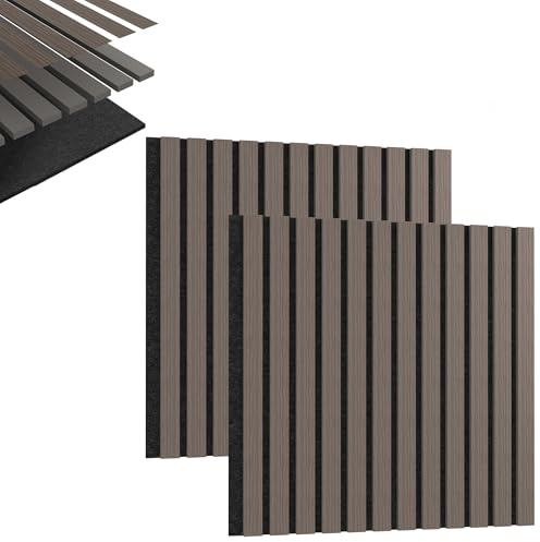HENGMEI Akustikpaneele Holz Wand Holzpaneele 2er Set Wandpaneele Lamellenverkleidung Wandverkleidung aus Holzfunier und Filz Innendekoration Schalldämmend(60 x 60 cm, Eiche)