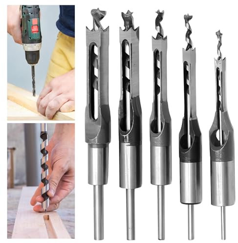 Bordeag Foret À Trou Carré en Acier Rapide Pour Le Travail Du Bois - 5 Pièces 6,4 mm/8 mm/9,5 mm/11 mm/12,7 mm