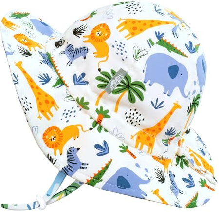 Jan & Jul Pojkar bomullssolhatt, sommarstrandhatt med hakrem för småbarn (L: 2–5 år, safari), Safari, 2-5 år