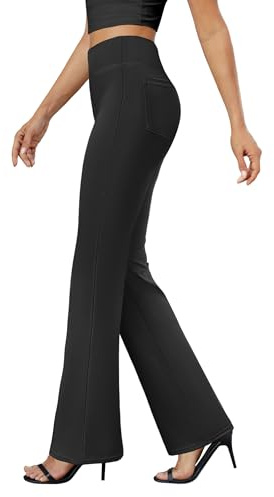 DLOODA Womens Bootcut Dress Pants Business Casual Work Pants with Pockets High Waist Stretchy Trousers Pull On Office Slacks Black