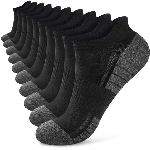 Effeet 10 Paires Chaussettes Basses Homme Femme, Socquettes Coton Courtes Respirantes Antidérapantes, Sport Running Unisexe Noir 43-46