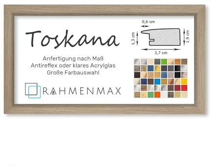 RahmenMax® Toskana Bilderrahmen Holz Bildmaß 40x100 cm zum Aufhängen/Maßanfertigung möglich/MDF Posterrahmen in Eiche hell Dekor mit Acrylglas Antireflex/Puzzle Rahmen
