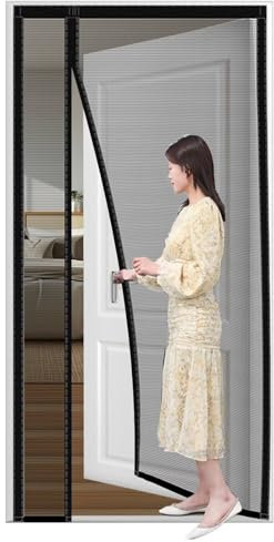 Magnet Fliegengitter Tür 160x200cm(62x78inch) Fiberglas Netz Insektenschutz Balkontür Magnetvorhang Seitliche Öffnung für Schiebetür Terrassentür Moskitonetz,Ohne Bohren Schwarz