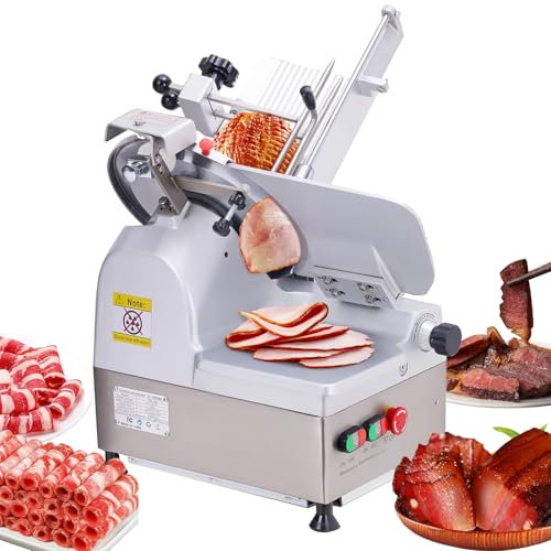 Generic Automatic Meat Slicer, 550W Deli Slicer with 12 Carbon Steel Blade, Stainless Steel Body & Blade, White, Adjustable Thickness 0-15mm, Non-Slip Electric Slicers for Meat, Cheese, Bread, Deli