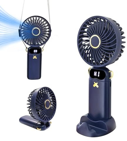 AUXHCYL Handheld Fan, Portable Fan Handheld Rechargeable with 6 Speeds, Battery Operated Fans with Base, 90° Ajustable, Hand Held Fans USB for Home, Office, Travel, Bedroom, Outdoor(Blue)