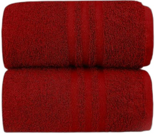 Jumbo badlakan storlek 100 x 200 cm högabsorberande 2-pack stora badhanddukar 100 % kammad bomull supermjuka extra stora lyxiga handdukar (röd)