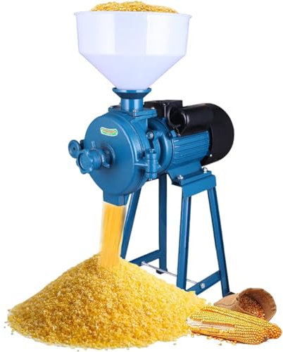 SaryEdge Commercial Grain Grinder Machine, 1500W Electric Grain Grinder, with Funnel, Speed ??1400R/min, Grinding Disc Diameter 150mm, for Flour Cereals Coffee Wheat Dry Feed (Blue