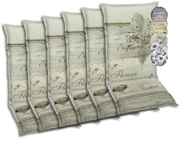 GO-DE Textil Bequeme und attraktive Polsterauflagen für Mittellehner-Gartenstühle (6er-Set, Feder beige, Mittellehner)