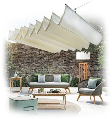 Toldo retráctil para pérgola en forma de U para exteriores, para balcón, terraza, toldo de repuesto para pérgola, diseño de ondas, 1,3 x 5 m