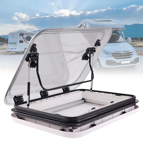 RV Skylight Roof Vent Hatch, RV Skylight Dome Replacement RV Caravan Roof Window Hatch w/LED light Compatible with RV Camper Food Truck Motorhome Roof Sunroof Fit, Opening Angle: 70-80°,500*500mm