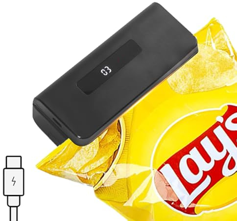 Mini Bag Sealer, 4.7 Potato Chip Bags Heat Sealer with LED Power Display & 9 Adjustable Gears, Capper Bag Reseal & Cutter, Rechargeable Sealing Machine Impulse For Snack Plastic Bag Mylar Cereal Bags