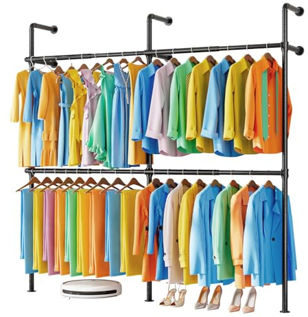 Taotigzu Portant à Vêtement Téléscopique Industriel,Système de Penderie Murale avec 4 Barres,Garde-Robe,Porte Manteau avec Tube Robuste,Capacité de Charge 440lb, 220x218 cm