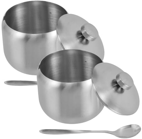 Alipis 2pièces Récipient à Condiments Avec Couvercle Pot à Épices Acier Inoxydable Pour Stocker Sel Et Sucre Design Rond Minimaliste Pour Cuisine