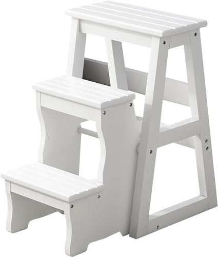 Sedia Pieghevole in Legno massello a 3 gradini, Sgabello Pieghevole in Legno, Sedia Pieghevole Convertibile, Sgabello espositore per Adulti, Ufficio, casa, Cucina, Esterno (Borgogna 77 cm (30,3))