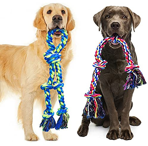 Sinaya 2-Pack Tough Dog Rope Toys, dog 23.6''/19.5 Extra Long & Handle Design, 100% Natural Cotton Indestructible Chew Toys for Large Aggressive Chewers, for Tug of War, Teeth Cleaning