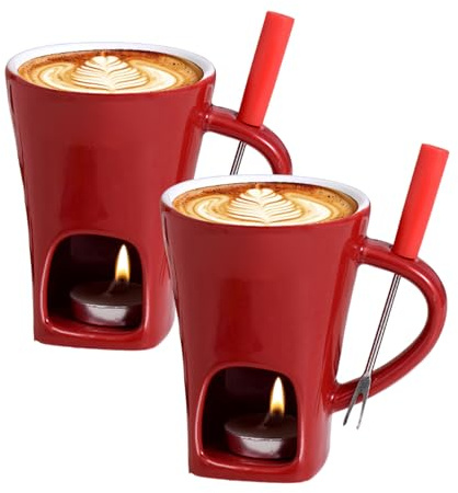 Generisch Chocolate Fondue Mug with Forks, 2er-Pack Schokoladenschmelzbecher, Keramik Kerzenbecher, Bonbonfondue Becher Mit Gabel Für Party Dessert Familienfeiern Feste Spaß Feiertage Zum Teilen
