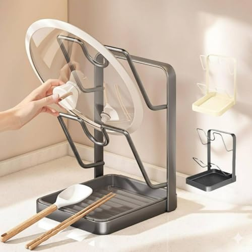 Küchentopfdeckel-Aufbewahrungsregal, Topfdeckelhalter beim Kochen, Topfdeckel-Organizer-Regale mit abnehmbarer Abtropfschale, U-förmige Rillen-Töpfe-Schneidebretthalter, stabiler Topf- und