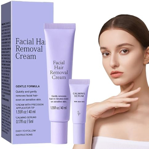Haarentfernungscreme, 2026 Neu Enthaarungscreme Gesicht mit Serum, Facial Hair Removal Cream Oberlippenhaarentfernung Creme Gesichtshaarentferner für Männer und Frauen für Gesicht und Körper (1)