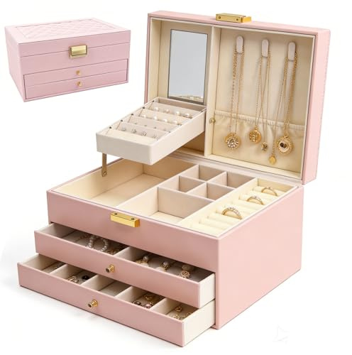 Lumcoyee Jewellery Box for Women, 3-Tier Large Organiser