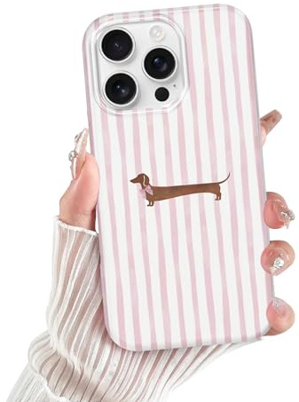 Xylota Cover per iPhone 15 Pro Max, Estivi Righe Striped Disegni Aesthetic Collage Cane Custodia, Sottile Silicone Morbida TPU Antiurto Antigraffio Protettiva Case per iPhone 15 Pro Max, Rosa Stripes