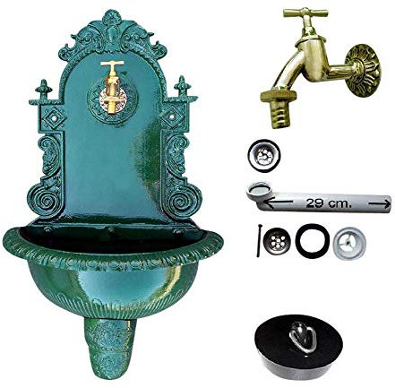 Wandbrunnen Graf von Gerlitzen Blumenampel Alu Bassena Wand Brunnen Grün Kran Ablauf 201DG