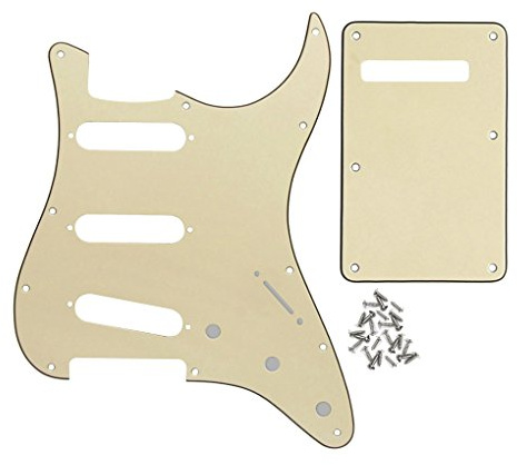 FLEOR Set of 11 Holes SSS Style Pickguard and Tremolo Cavity Cover Back Plate with Screws for US/Mexican Standard ST Guitar Parts,3Ply Cream