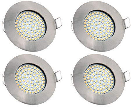 vislux LED Einbaustrahler 230V - 58mm - 70mm - Edelstahlgebürstete Einbauspots Badezimmer- Energiesparende warmweiße Einbauleuchten - 3,5W 330lm 3000K - (4er Set) - (Matt-Chrom)