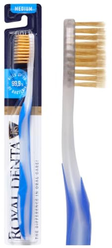 Spazzolino manuale medio per adulti, spazzolino interdentale con oro, blu, Royal Denta