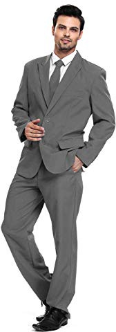 U LOOK UGLY TODAY Mens Party Suit Solid Color Jacket Costume Leisure Suit for Halloween Party with Tie & Pants -S Grey