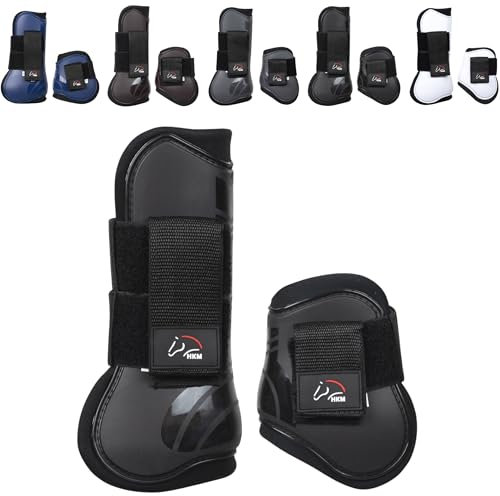 RL24 - Gamaschen & Streichkappen (4er Set) | Pferdebeinschutz mit Klettverschluss | weich gefüttert, anatomisch geformt & stoßabsorbierend | Pony & Pferde Zubehör in Schwarz für Pony