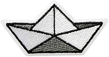 Mono-Quick Bügelbild Aufnäher Patch Applikation zum Aufbügeln Origami Boot Faltboot 5,0 cm x 2,5 cm