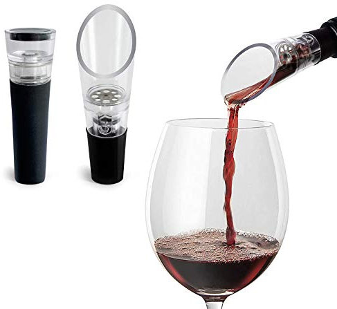TenTen Labs Wine Aerator Pourer and Pump Classic (2-Pack) - Wine Stopper Saver - Modern Aerating Spout and Vacuum Stopper - Gift Box Included