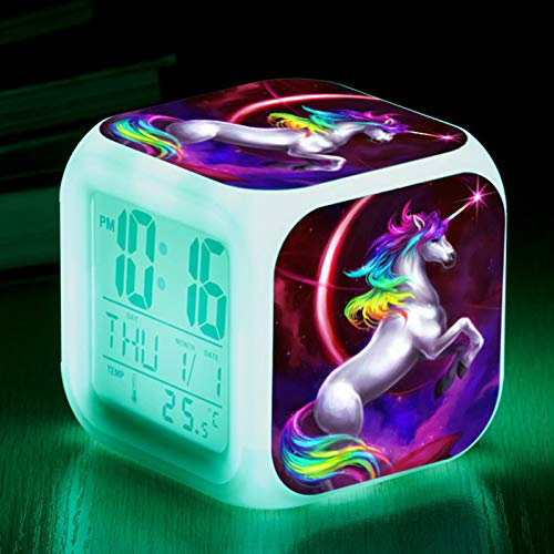 RAILONCH Sveglia a forma di unicorno per ragazze, sveglia digitale con LED notturno, regalo illuminato per bambini, ragazzi e ragazze (004)