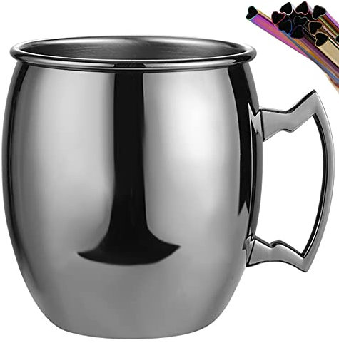 Vilihkc Moscow Mule Mule Becher Set mit 4 großen Mule-Tassen mit Edelstahlfutter, reines Kupfer Gold Messing Griffe mit 5 herzförmigen Edelstahl-Trinkhalmen
