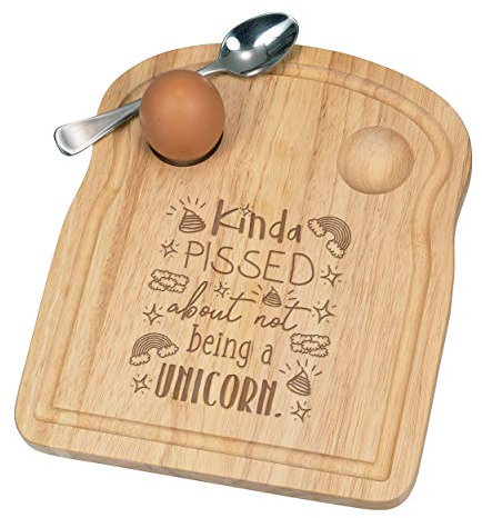Kinda Pissed About Not Being A Unicorn Breakfast Dippy Egg Cup Board Wooden Easter
