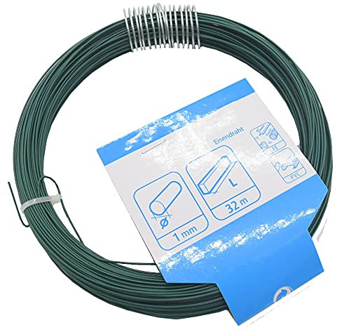 Eisendraht 1,00 mm Grün 32m gebunden Kunststoff beschichteter Gartendraht Flechtdraht Spanndraht Bindedraht Stahldraht Deko-Draht