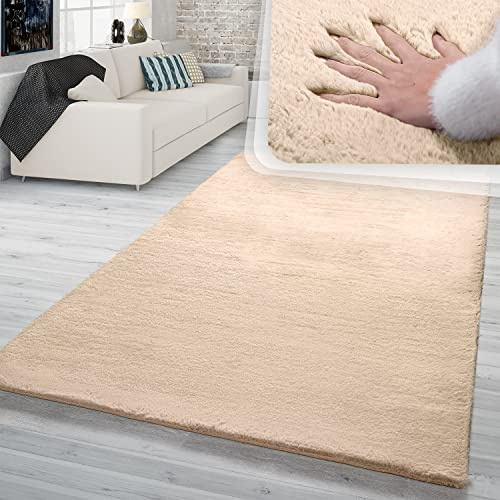 TT Home Hochflor Teppich Schlafzimmer Shaggy Kunstfell Flauschig Kaninchenfell Imitat, Farbe:Creme Sand, Größe:160x230 cm