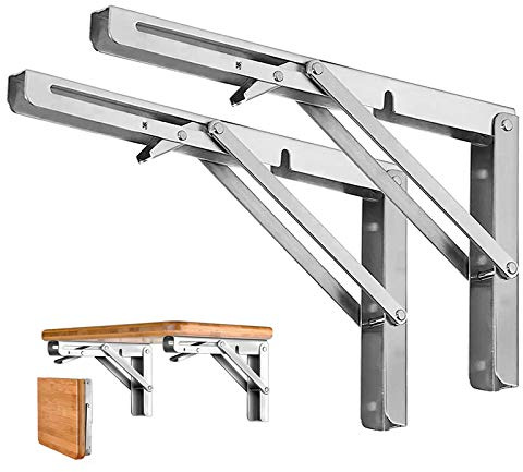 2 Stück Edelstahl Klappkonsole Schwerlast, 35cm Regalträger Klapptisch Wand, Regalwinkel Scharniere Klappbar für Tische, Bänke und Regale, Tragkraft: 150 LB (35 cm)