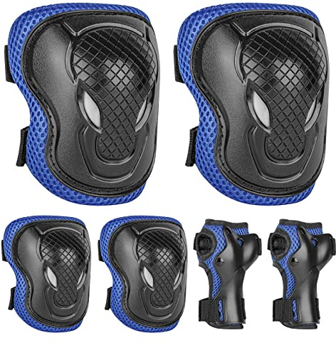 Abree Knee Pads For Kids Elbow Pads Wrist Pads 6pcs Thick Protective Gear Set For Scooter Bike Skateboard Roller Skates Cycling Skating Riding (Blue)