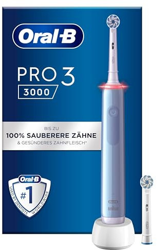Oral-B PRO 3 3000 Elektrische Zahnbürste/Electric Toothbrush, 2 Sensitive Clean Aufsteckbürsten, 3 Putzmodi und visuelle 360° Andruckkontrolle für Zahnpflege, Geschenk Mann/Frau, blau